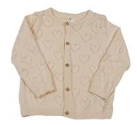 Meruňkový perforovaný propínací svetr se srdíčky H&M