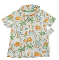 Nové - bílo-barevné propínací polo tričko s dinosaury Nutmeg