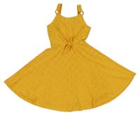 Okrové vzorované perforované šaty s uzlem Primark