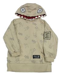 Světlebéžová vzorovaná mikina s kapucí 