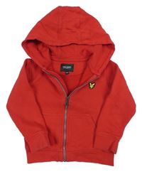 Červená propínací mikina s nášivkou a kapucí Lyle&Scott