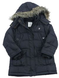 Antracitový šusťákový zimní kabát s kapucí s kožešinou H&M