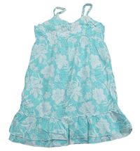 Mátové plátěné šaty s kytičkami H&M