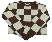 Bílo-hnědý kostkovaný crop svetr H&M