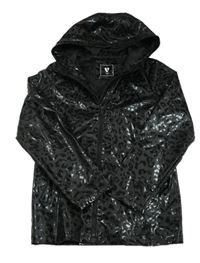 Černá lesklá jarní bunda s leopardím vzorem a kapucí V by Very
