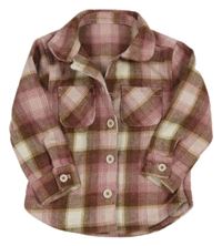 Růžovo-bílo-hnědá kostkovaná košilová bunda George