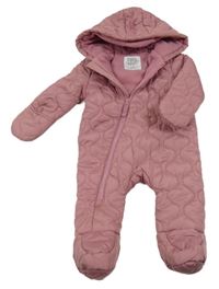 Růžová prošívaná šusťáková zateplená kombinéza s kapucí F&F