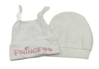 2set - 2x čepice + bílá + bílá s nápisem a uzlíky 