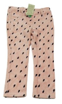 Nové - Růžové žebrované sametové tregíny s blesky Benetton