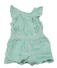 Zeleno-bílý pruhovaný kraťasový overal s volánky Kiabi 