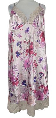 Dámská růžová květovaná plisovaná saténová noční košile Debenhams 