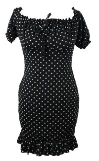 Dámské černé puntíkované milkmaid šaty Pink Vanilla 