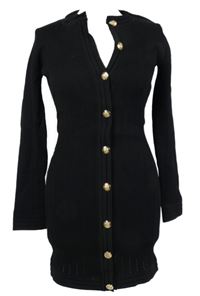 Dámské černé žebrované propínací pletené šaty Zara 