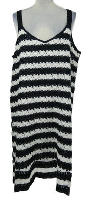 Dámské černo-bílé pruhované ažurové pletené šaty Papaya 
