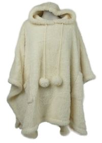 Dámské smetanové chlupaté pončo s kapucí Cozee 