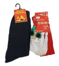 Nové - 2x Pánské tmavomodré + červené vánoční ponožky vel. 39-45