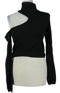 Dámské černé žebrované úpletové asymetrické crop triko s průstřihy Topshop 