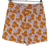 Dámské lila-oranžové kytičkované riflové kraťasy Zara 