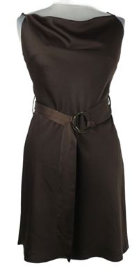 Dámské hnědé saténové šaty s vodou a páskem River Island