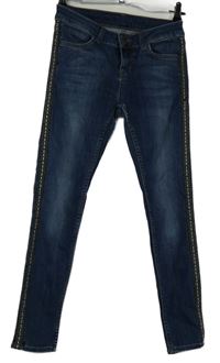 Dámské tmavomodré skinny rifle s pruhy Zara