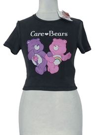 Dámské tmavošedé žebrované crop tričko s medvídky Pull&Bear 