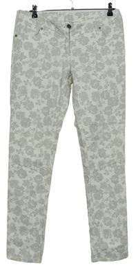 Dámské bílo-šedé květované plátěné kalhoty Blue Edition 