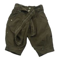 Khaki šusťákové capri kalhoty s páskem