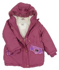 Vínová šusťáková zimní parka s flitry a kapucí Infinity kids