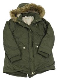 Khaki plátěná zimní parka s kapucí 