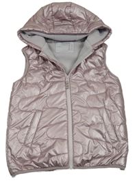 Světlerůžová šusťáková zateplená vesta s kapucí Nutmeg