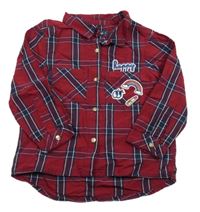 Červeno-tmavomodro-bílá kostkovaná halenka s nášivkami 