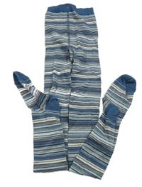 Modro-bílo-šedé pruhované punčocháče