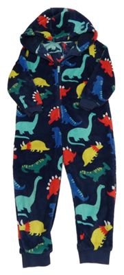 Tmavomodrá chlupatá kombinéza s dinosaury kapucí M&S