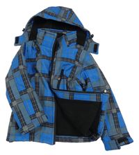 3v1 modro-černo-šedá kostkovaná softshellová celoroční bunda s kapucí 