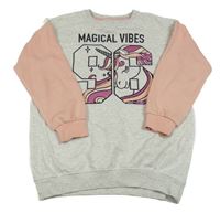 Světlešedo-růžová mikina s číslem a jednorožcem F&F