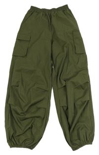 Khaki šusťákové capri kalhoty s páskem Shein