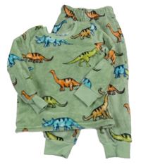 Světlezelené chlupaté pyžamo s dinosaury 