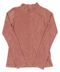 Růžové žebrované sametové triko