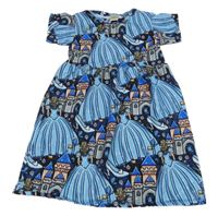 Tmavomodré šaty s princeznami a hrady