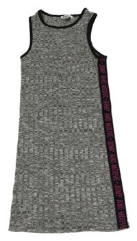 Černo-bílé melírované úpletové šaty s proužkem 