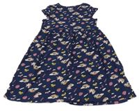 Tmavomodré bavlněné šaty s obrázky 