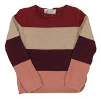 Vínovo-béžovo-růžový pruhovaný svetr H&M