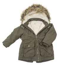 Khaki šusťáková zimní parka s kapucí a kožešinou H&M