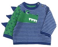 Modrý pruhovaný svetr s dinosaurem Mothercare