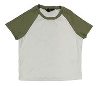 Khaki-bílé crop tričko New Look