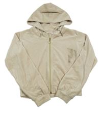 Béžová plyšová propínací crop mikina s kapucí 