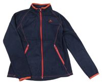 Tmavomodrá fleecová funkční propínací mikina s červeným lemem a logem Quechua