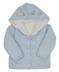 Světlemodrý zateplený propínací svetr s 3D puntíky a kapucí Matalan