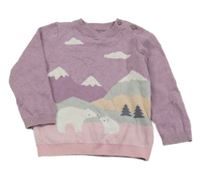 Lila-světlerůžový svetr s horami a ledními medvědy Tu