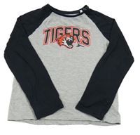 Černo-šedé triko s nápisem s tygrem 